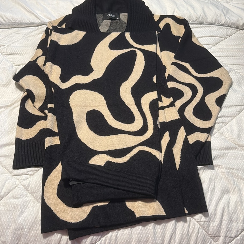 Black and Beige Patterned Sweater Cider brand matching sweater pants top set 1X - Picture 4 of 6